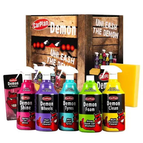 CarPlan Demon 7pc Car Cleaning Kit | 5x1L Foam, Shine, Clean, Wheels & Tyres | Full Valet Set