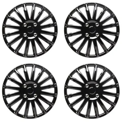 Top Tech Revolution 16" Wheel Trims Gloss Black Set of 4 | Universal Car Hub Caps 16 Inch