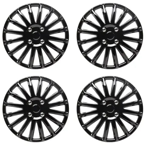 Top Tech Revolution 16" Wheel Trims Gloss Black Set of 4 | Universal Car Hub Caps 16 Inch