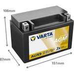 VARTA AUX9 Auxiliary Battery 12V 9Ah 130A AGM | Silver Dynamic Aux | 509 106 013
