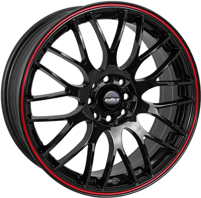 Calibre Motion 6.5x15 Alloy Wheel | 4x108 (& 4x100) ET38 73.1 CB | Black/red Pinstripe