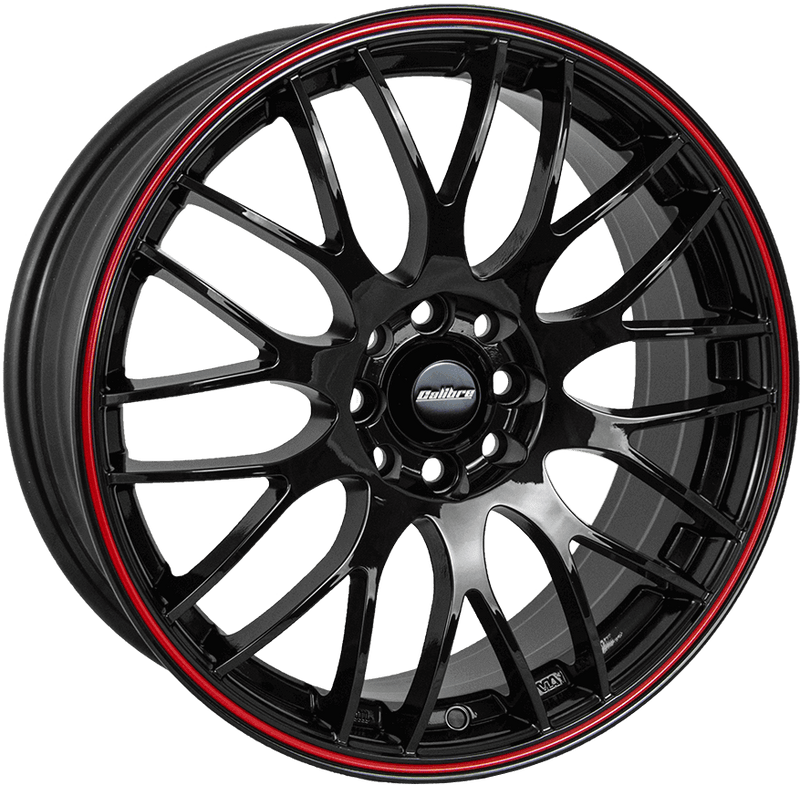 Calibre Motion 6.5x15 Alloy Wheel | 4x108 (& 4x100) ET38 73.1 CB | Black/red Pinstripe