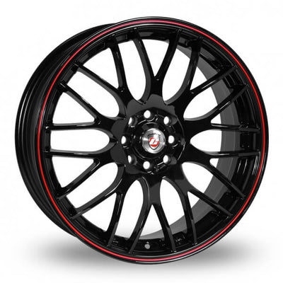 Calibre Motion 7.5x18 Alloy Wheel | 5x100 (& 5x110) ET38 73.1 CB | Gloss Black / Red Pinstripe