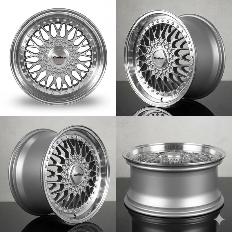 Calibre Vintage Alloy Wheels 8.0x18 ET35 5x112 / 5x100 | Silver Polished Lip Deep Dish | Set of 4