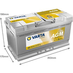 VARTA A5 Car Battery 019 AGM 12V 95Ah 850A CCA | Silver Dynamic Start-Stop | 595 901 085 (Replaces G14)